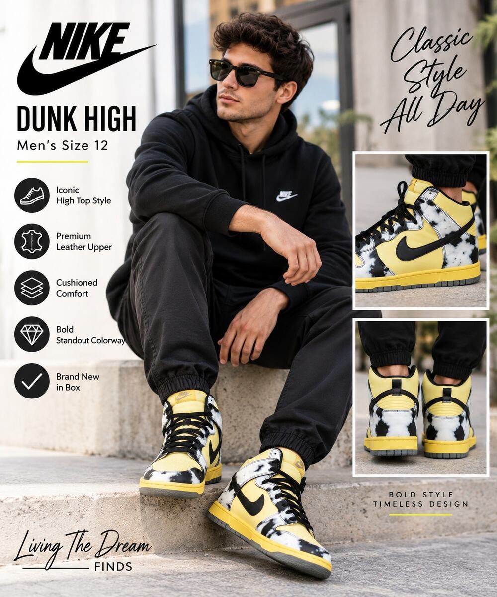 Nike Dunk High DD9404 700 Yellow Black White Sneakers Men’s Size 12 New in Box
